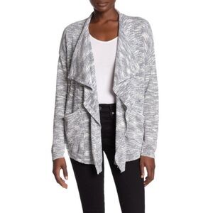 Ady P Space Dye Draped Open Front Waterfall Long Sleeve Cardigan in Blue Size XL